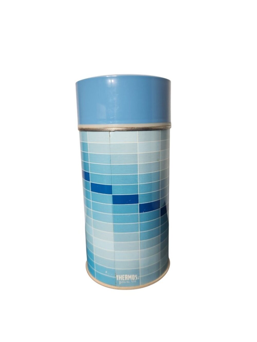 Vintage Thermos King Seeley Pint Size Metal Insulated Blue Block/Grid 7210P